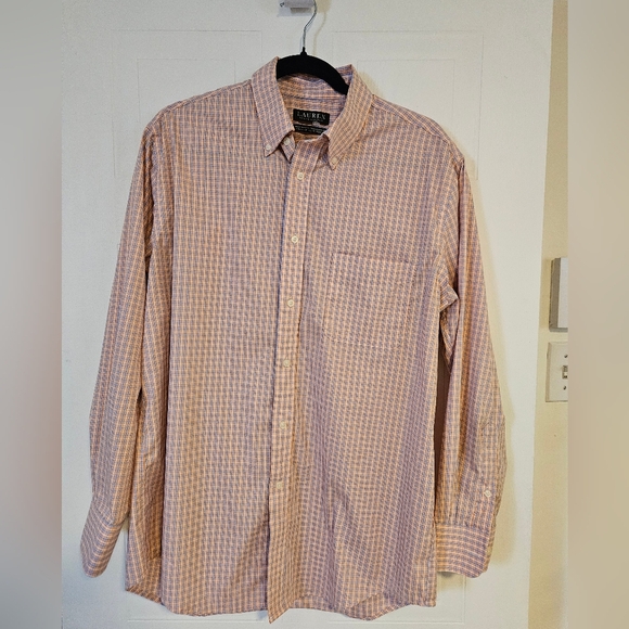 Lauren Ralph Lauren mens Large long sleeve button up shirt Plaid orange blue - Picture 1 of 6